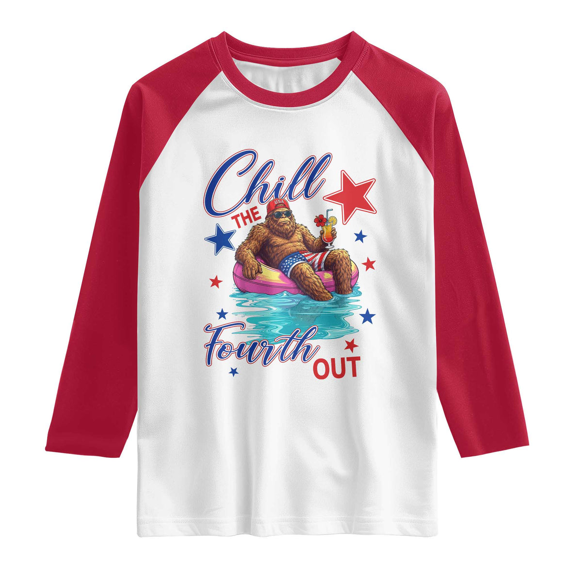 Funny Bigfoot 4th Of July Raglan Shirt Chill The Fourth Out