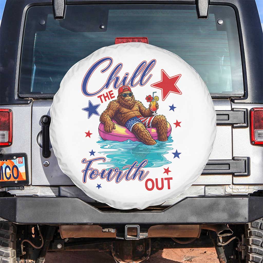 Funny Bigfoot 4th Of July Spare Tire Cover Chill The Fourth Out TS12 No hole White Print Your Wear