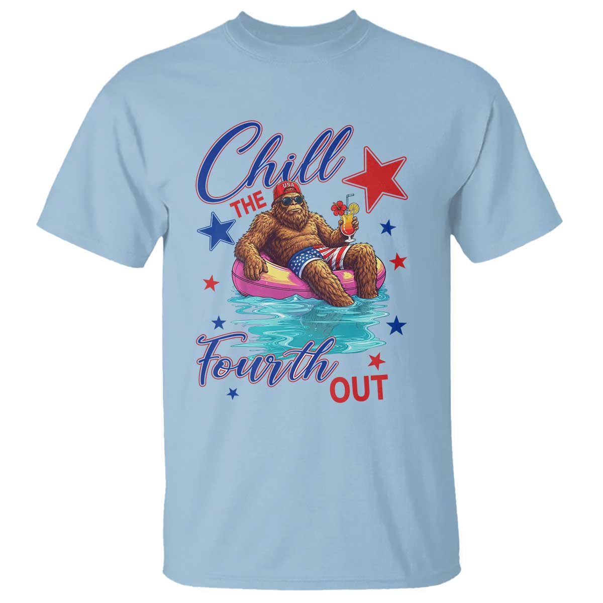 Funny Bigfoot 4th Of July T Shirt Chill The Fourth Out TS12 Light Blue Print Your Wear