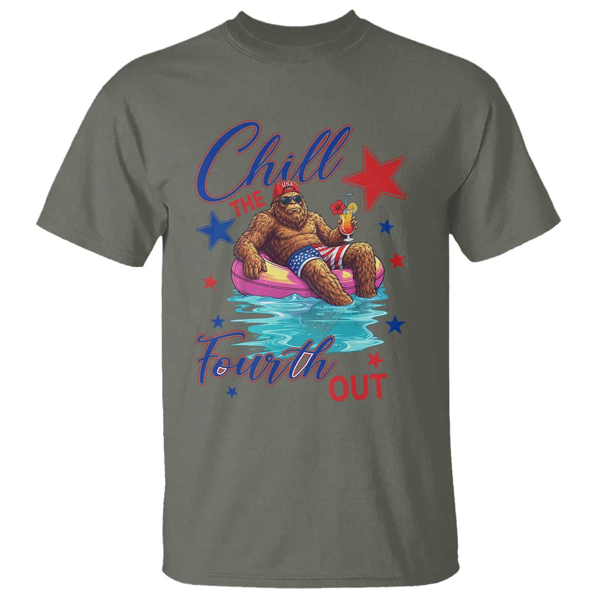 Funny Bigfoot 4th Of July T Shirt Chill The Fourth Out TS12 Military Green Print Your Wear