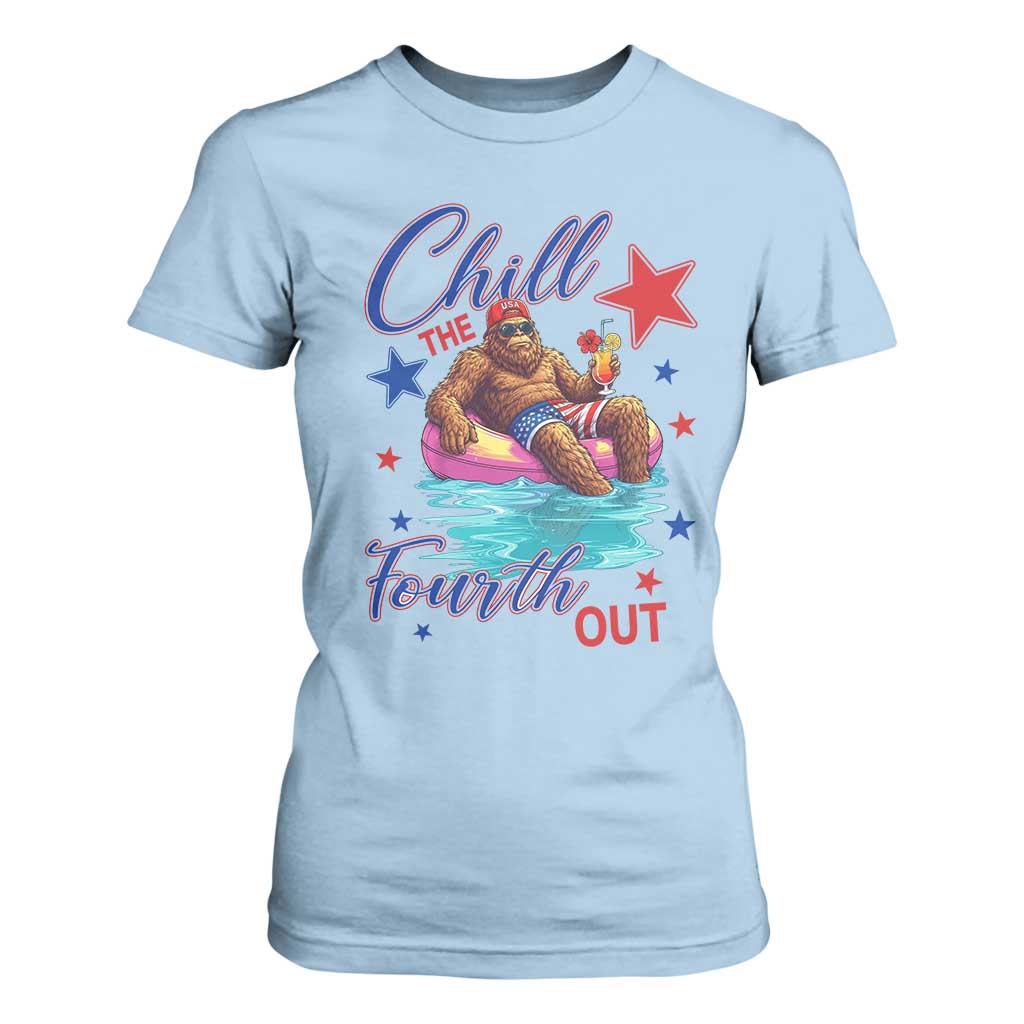 Funny Bigfoot 4th Of July T Shirt For Women Chill The Fourth Out TS12 Light Blue Print Your Wear