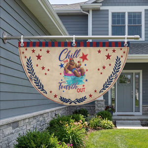 Funny Bigfoot 4th Of July Patriotic Fan Flag Chill The Fourth Out
