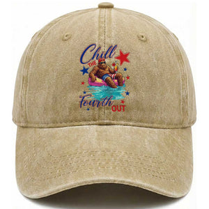 Funny Bigfoot 4th Of July Washed Cotton Baseball Cap Chill The Fourth Out TS12 Print Your Wear