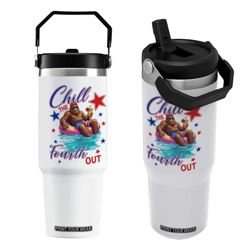 Funny Bigfoot 4th Of July Flip Straw Tumbler Chill The Fourth Out TS12 One Size: 30 oz White Print Your Wear