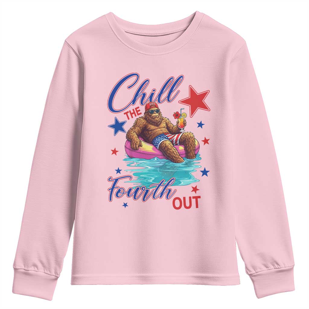 Funny Bigfoot 4th Of July Youth Sweatshirt Chill The Fourth Out TS12 Light Pink Print Your Wear