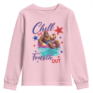 Funny Bigfoot 4th Of July Youth Sweatshirt Chill The Fourth Out TS12 Light Pink Print Your Wear