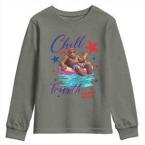 Funny Bigfoot 4th Of July Youth Sweatshirt Chill The Fourth Out TS12 Military Green Print Your Wear