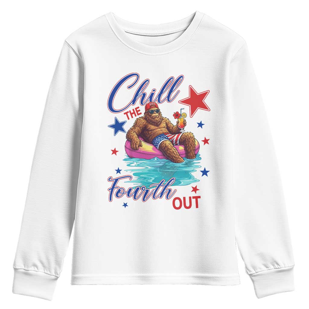 Funny Bigfoot 4th Of July Youth Sweatshirt Chill The Fourth Out TS12 White Print Your Wear