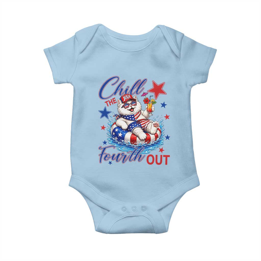 Funny Patriotic Persian Cat Baby Onesie Chill The Fourth Out TS12 Light Blue Print Your Wear