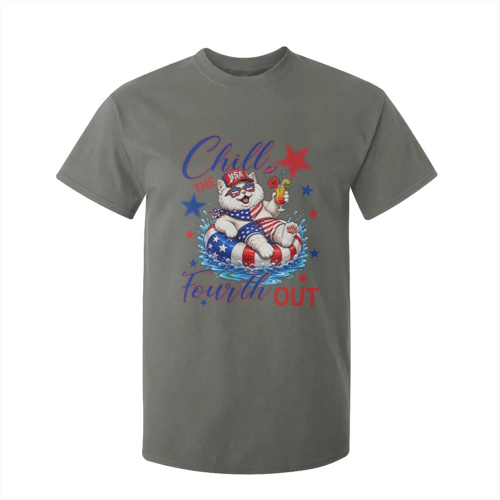 Funny Patriotic Persian Cat T Shirt For Kid Chill The Fourth Out TS12 Military Green Print Your Wear