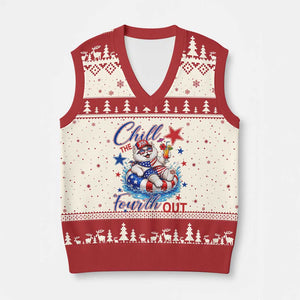 Funny Patriotic Persian Cat V-Neck Knit Sweater Vest Chill The Fourth Out TS12 Beige Red Print Your Wear