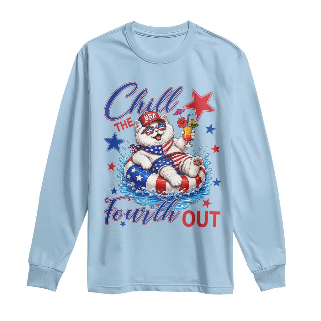 Funny Patriotic Persian Cat Long Sleeve Shirt Chill The Fourth Out TS12 Light Blue Print Your Wear