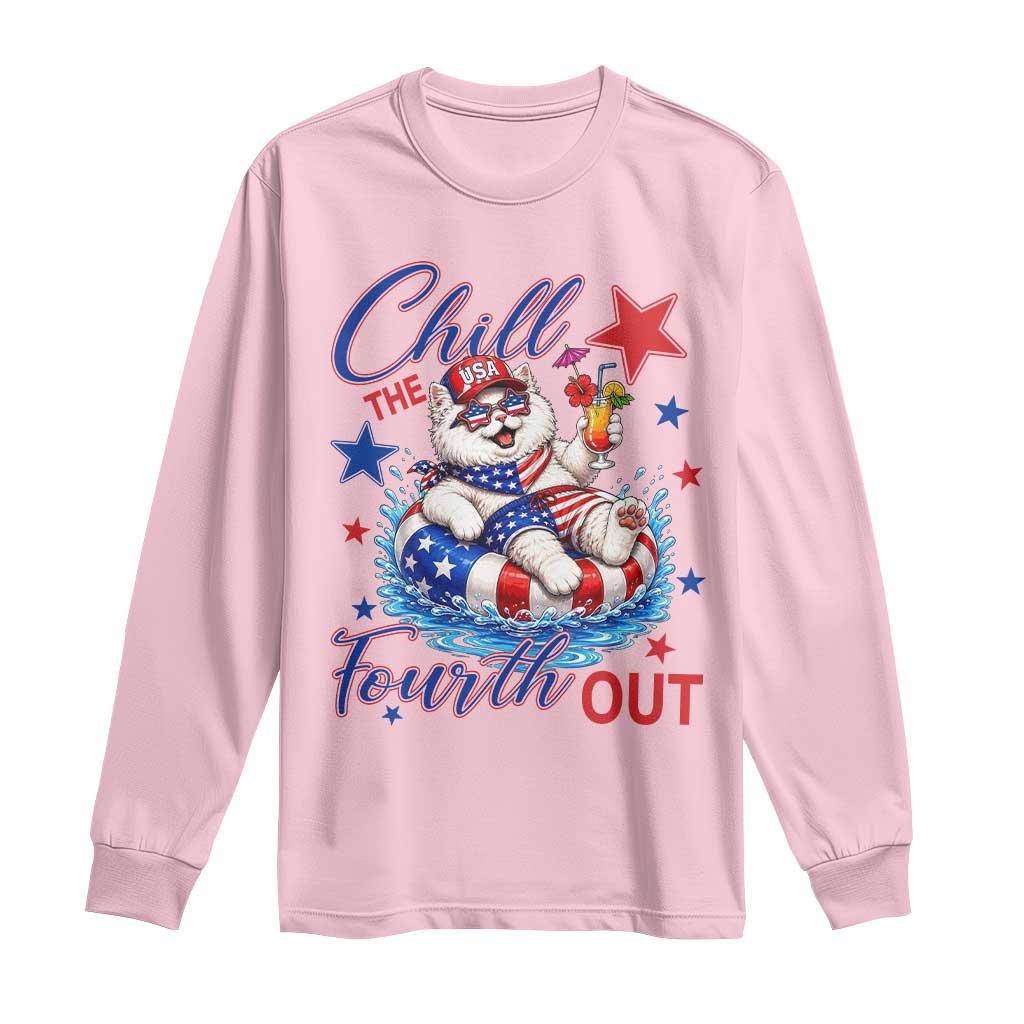 Funny Patriotic Persian Cat Long Sleeve Shirt Chill The Fourth Out TS12 Light Pink Print Your Wear