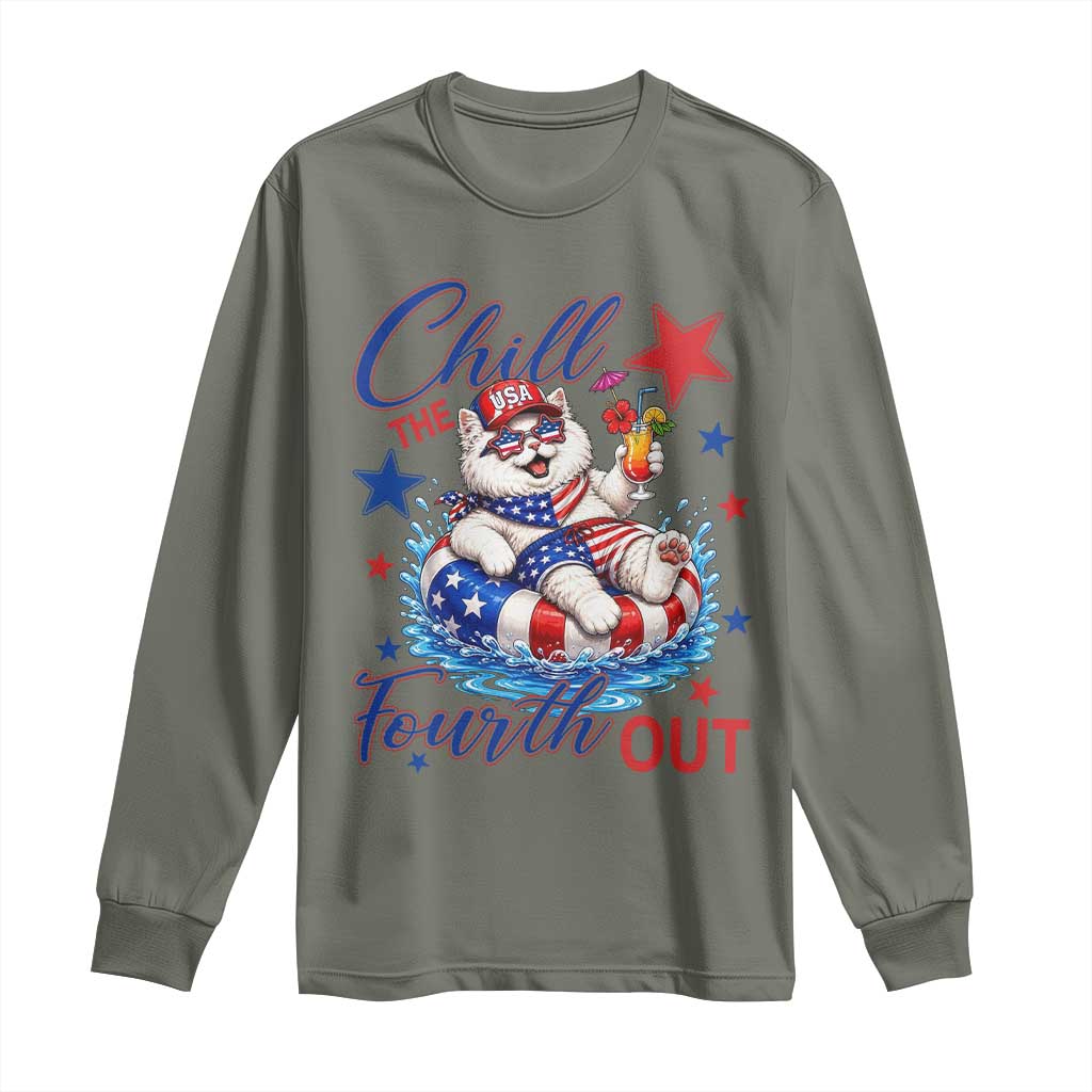 Funny Patriotic Persian Cat Long Sleeve Shirt Chill The Fourth Out TS12 Military Green Print Your Wear
