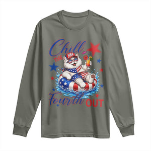 Funny Patriotic Persian Cat Long Sleeve Shirt Chill The Fourth Out TS12 Military Green Print Your Wear