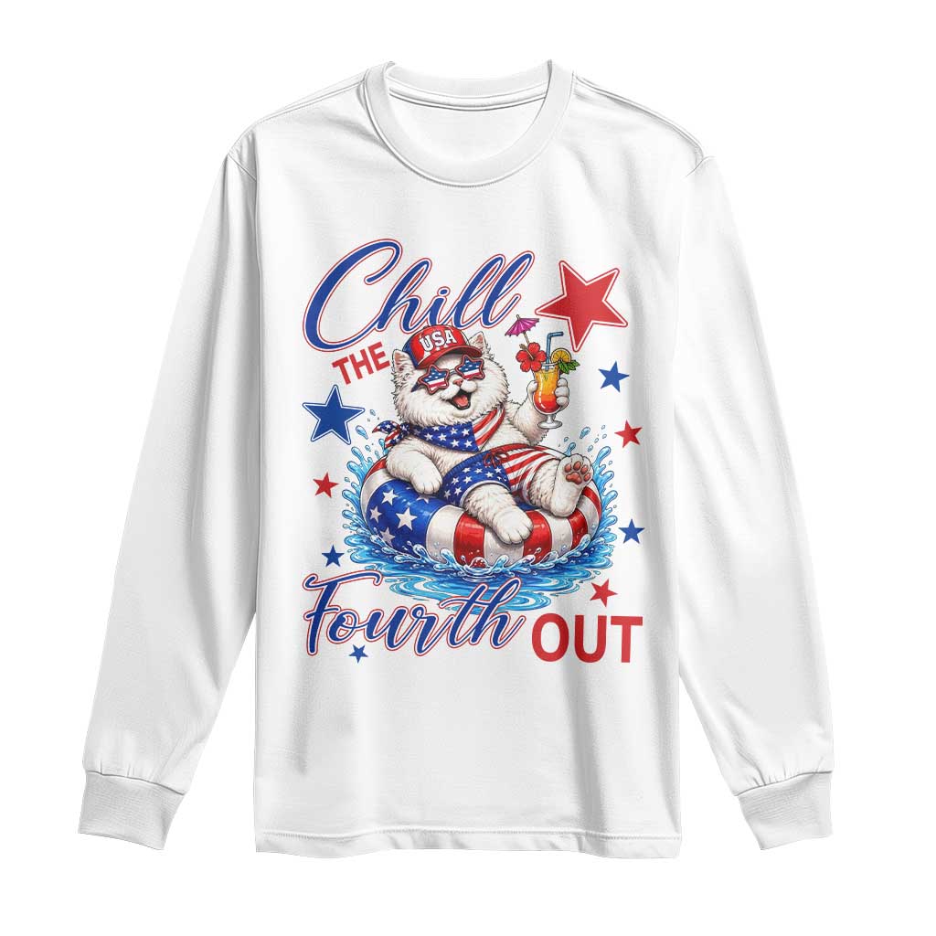 Funny Patriotic Persian Cat Long Sleeve Shirt Chill The Fourth Out TS12 White Print Your Wear