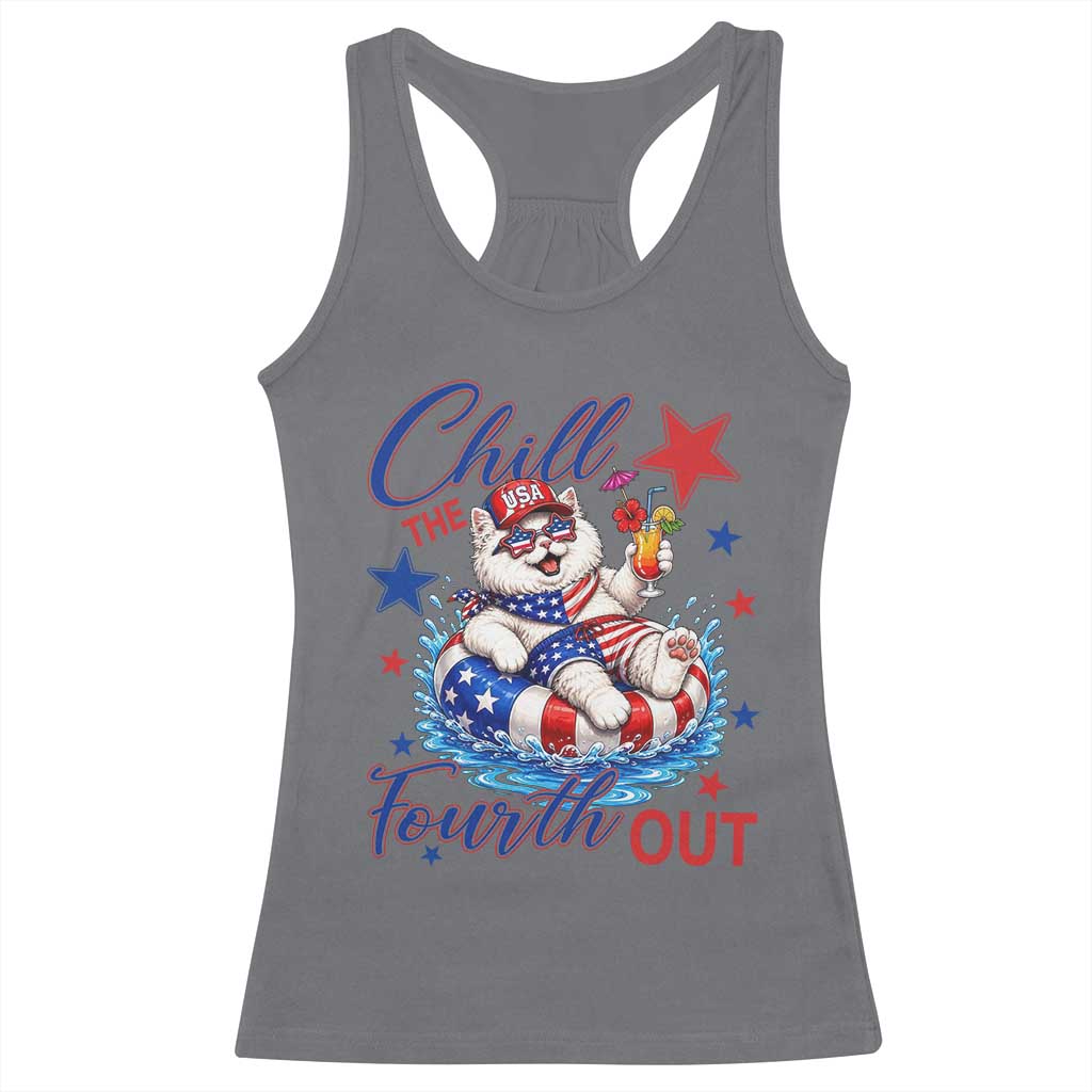 Funny Patriotic Persian Cat Racerback Tank Top Chill The Fourth Out TS12 Charcoal Print Your Wear
