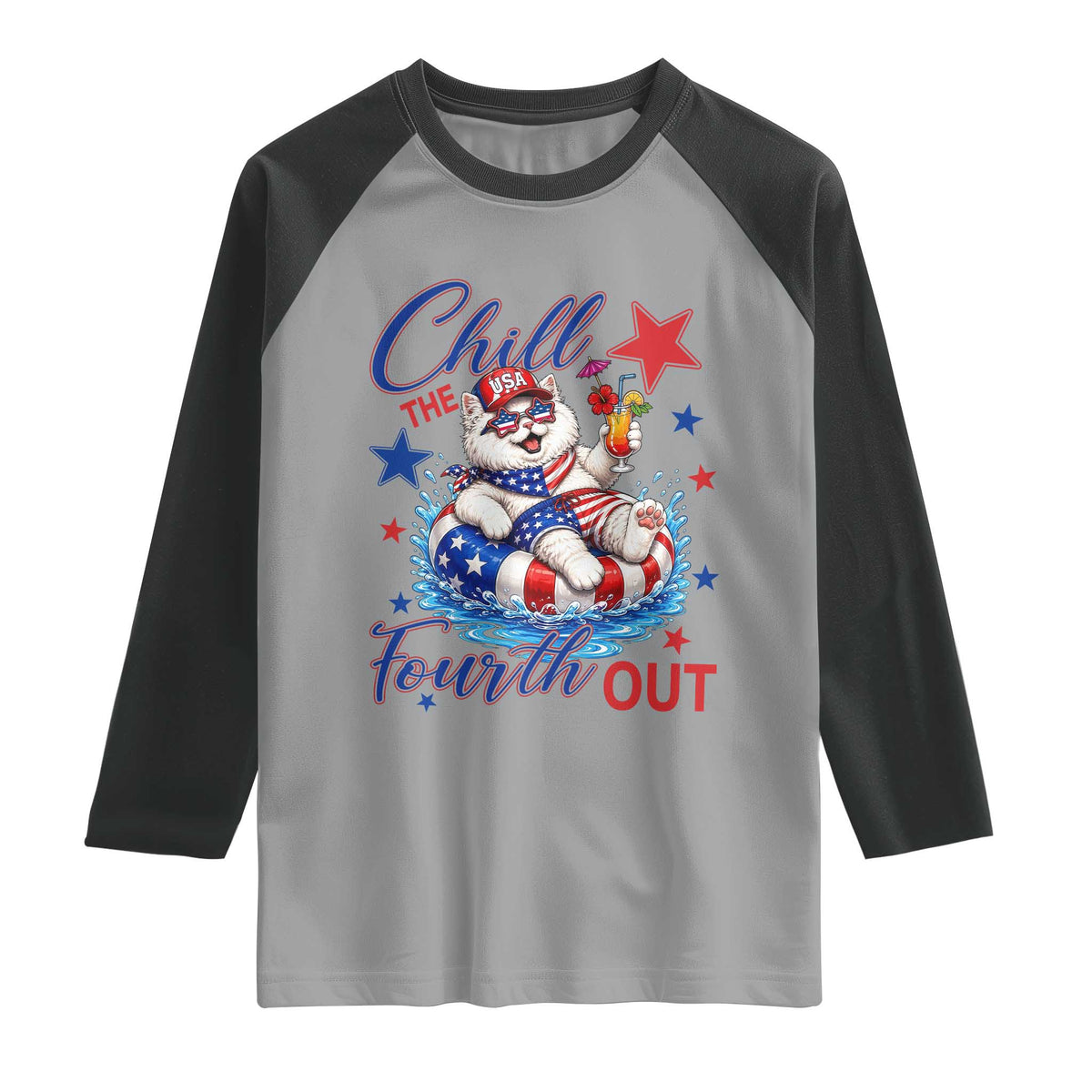 Funny Patriotic Persian Cat Raglan Shirt Chill The Fourth Out TS12 Sport Gray Black Print Your Wear