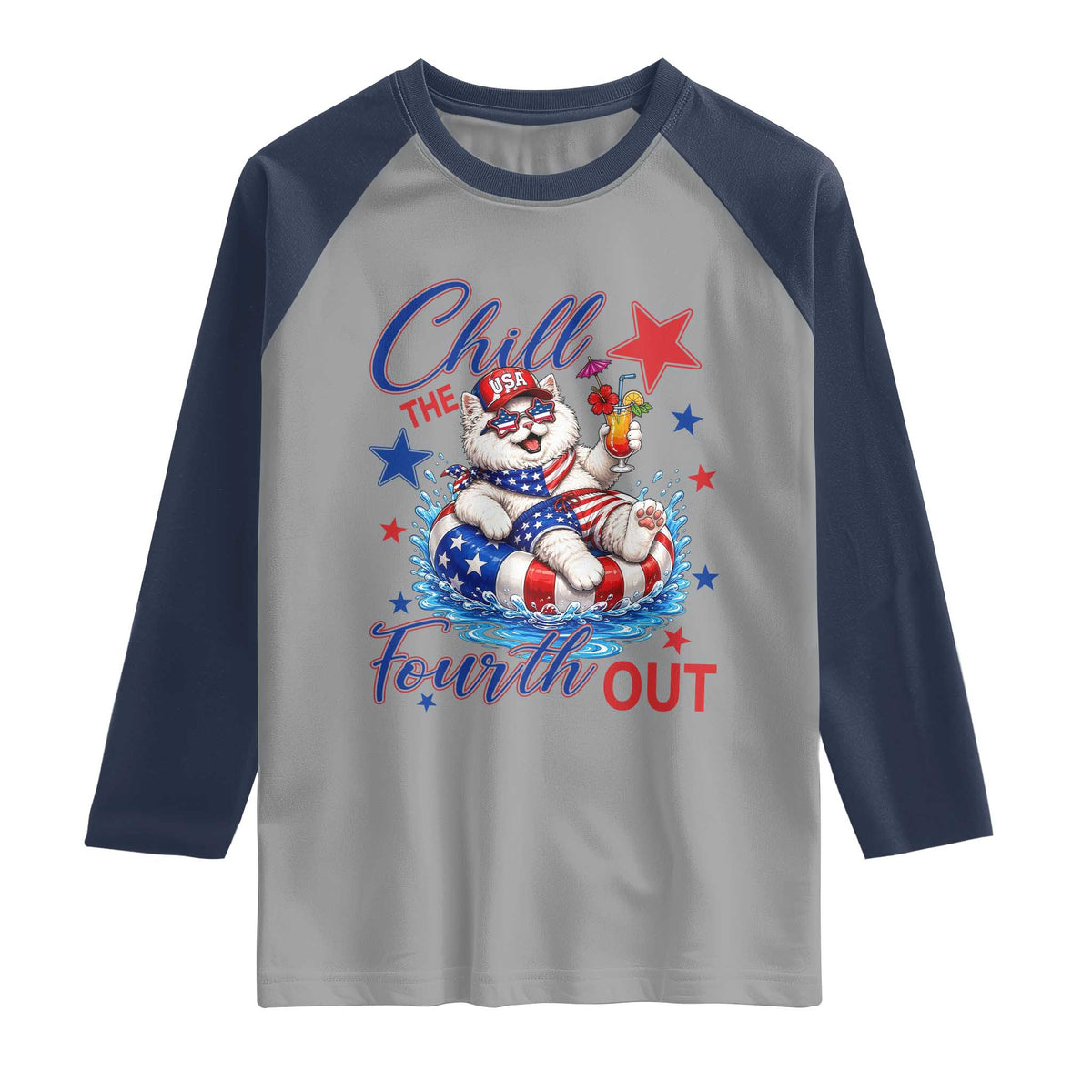 Funny Patriotic Persian Cat Raglan Shirt Chill The Fourth Out TS12 Sport Gray Navy Print Your Wear