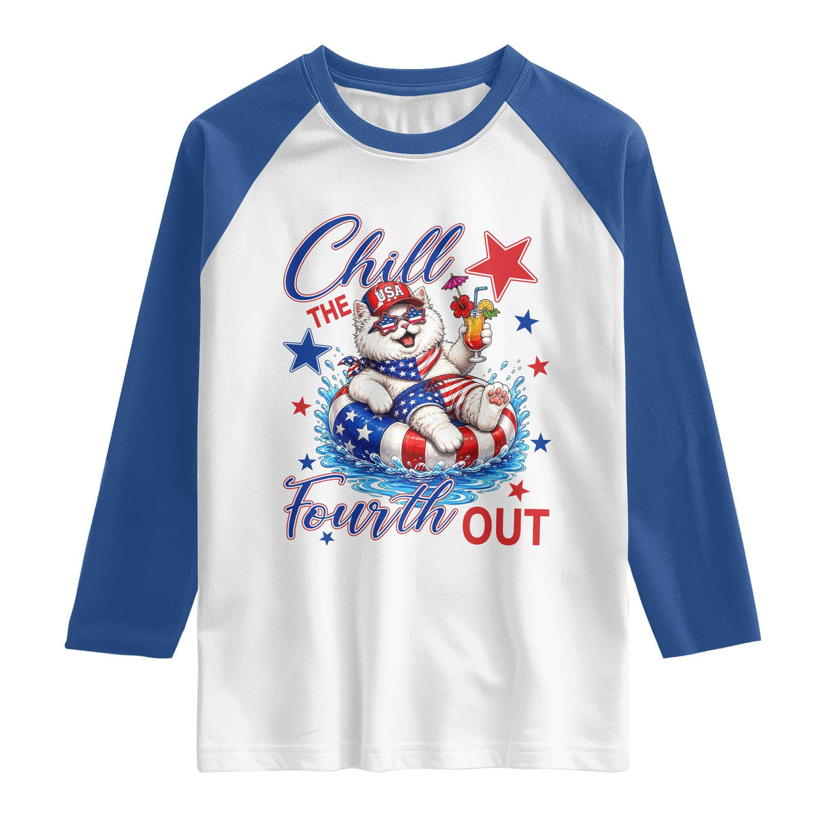 Funny Patriotic Persian Cat Raglan Shirt Chill The Fourth Out TS12 White Royal Print Your Wear