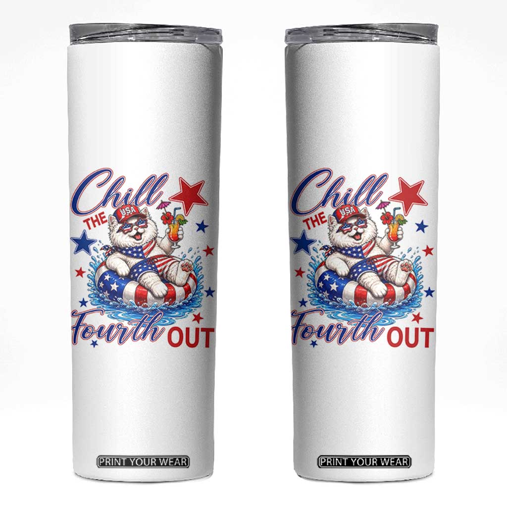 Funny Patriotic Persian Cat Skinny Tumbler Chill The Fourth Out