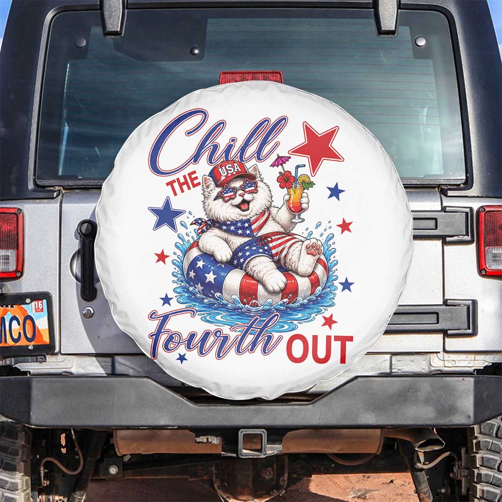 Funny Patriotic Persian Cat Spare Tire Cover Chill The Fourth Out TS12 No hole White Print Your Wear