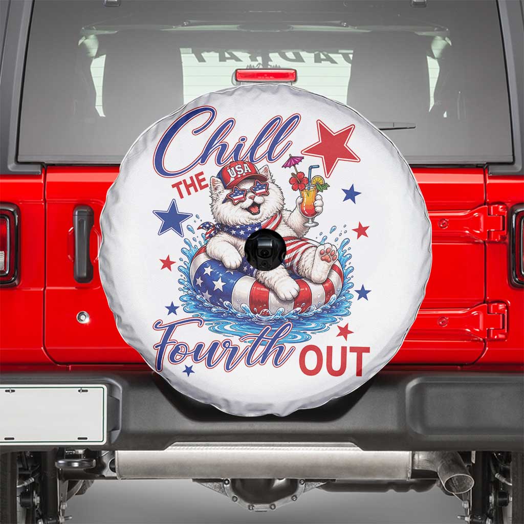 Funny Patriotic Persian Cat Spare Tire Cover Chill The Fourth Out TS12 White Print Your Wear