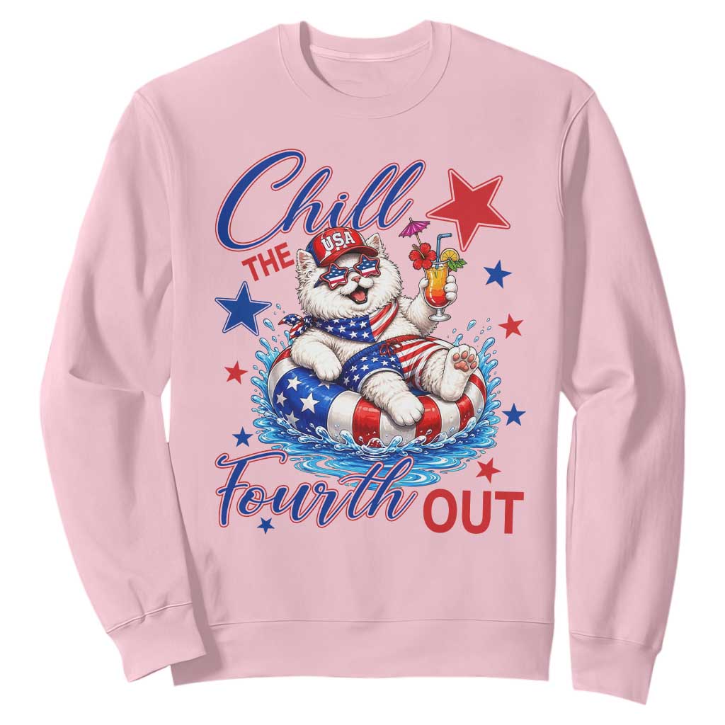 Funny Patriotic Persian Cat Sweatshirt Chill The Fourth Out TS12 Light Pink Print Your Wear
