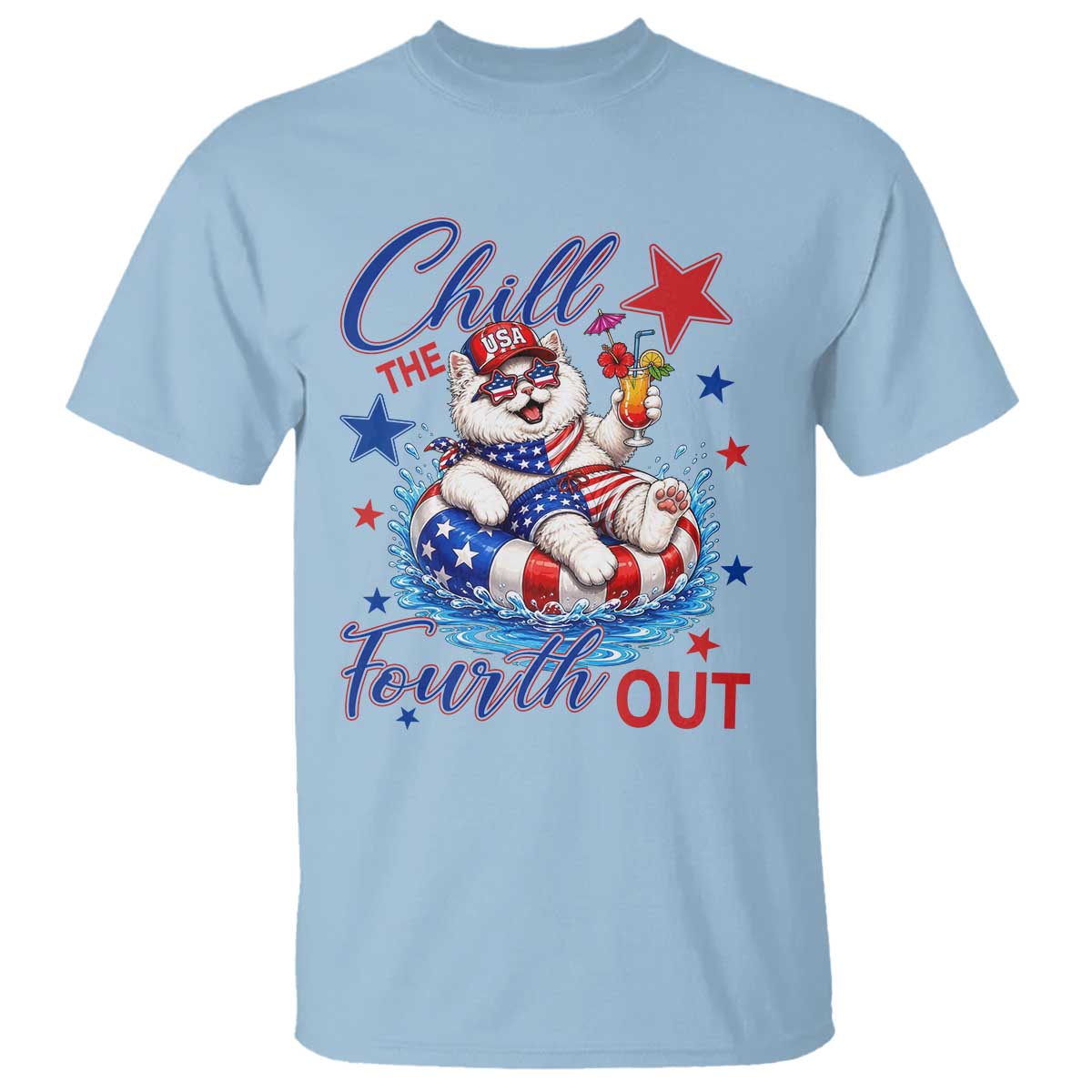 Funny Patriotic Persian Cat T Shirt Chill The Fourth Out TS12 Light Blue Print Your Wear