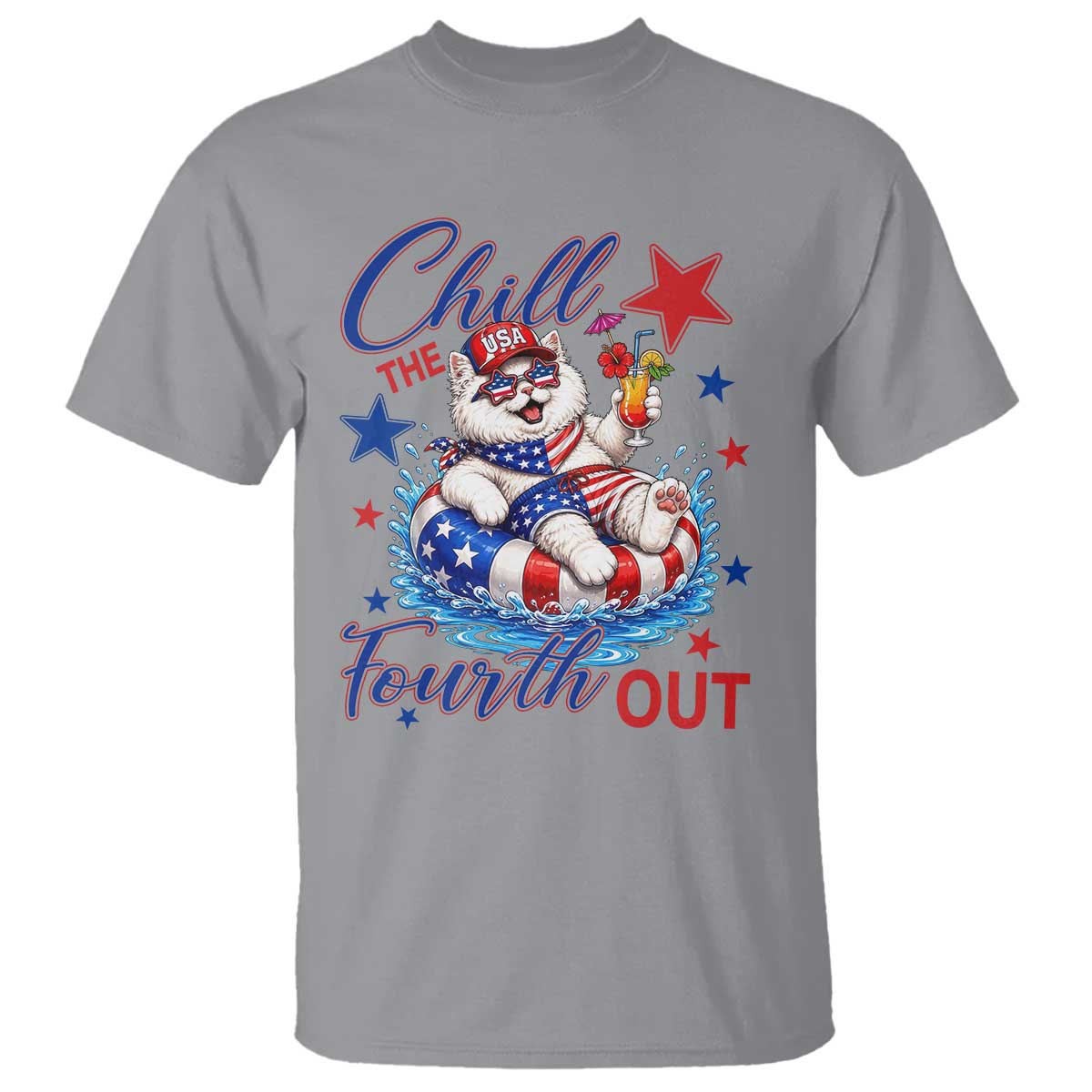 Funny Patriotic Persian Cat T Shirt Chill The Fourth Out TS12 Sport Gray Print Your Wear