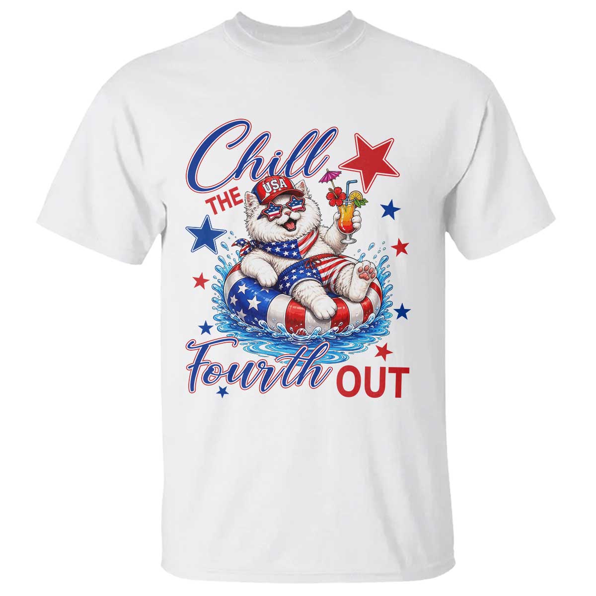 Funny Patriotic Persian Cat T Shirt Chill The Fourth Out TS12 White Print Your Wear