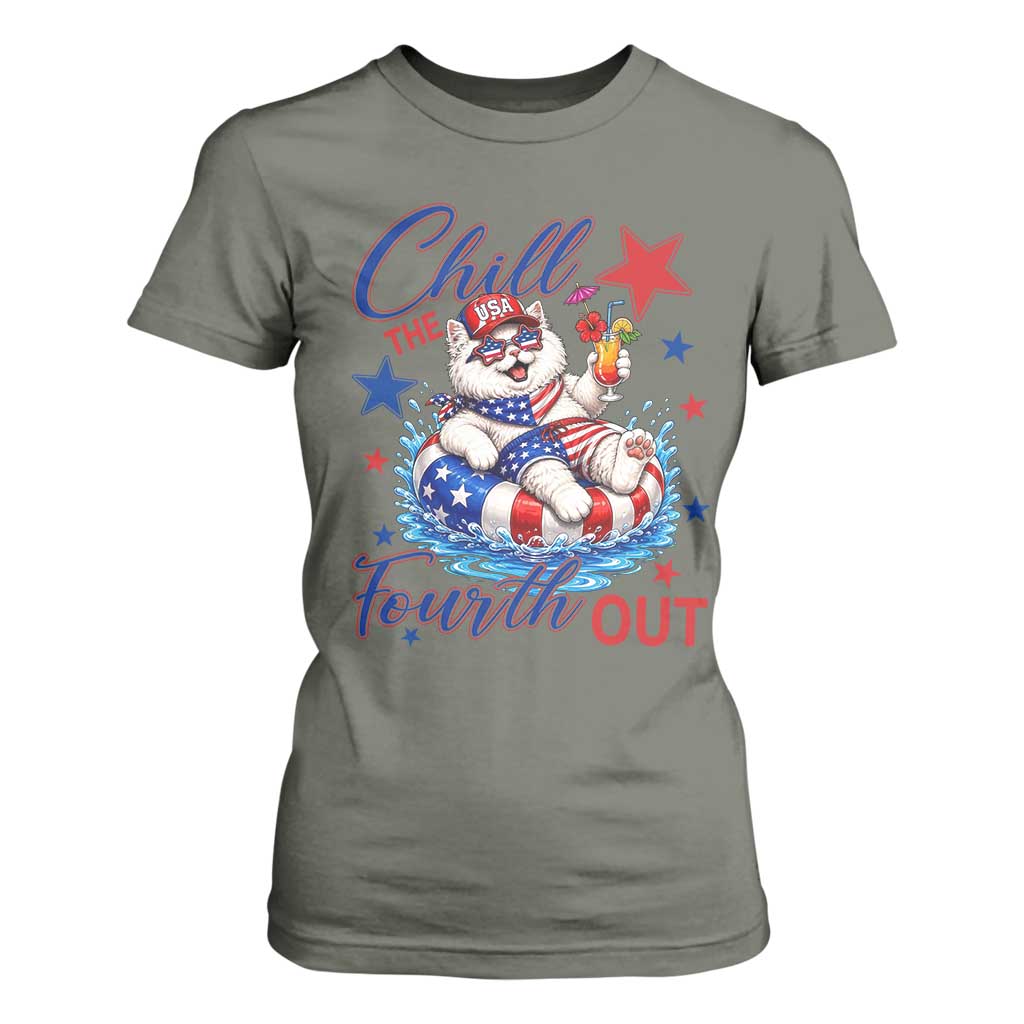 Funny Patriotic Persian Cat T Shirt For Women Chill The Fourth Out