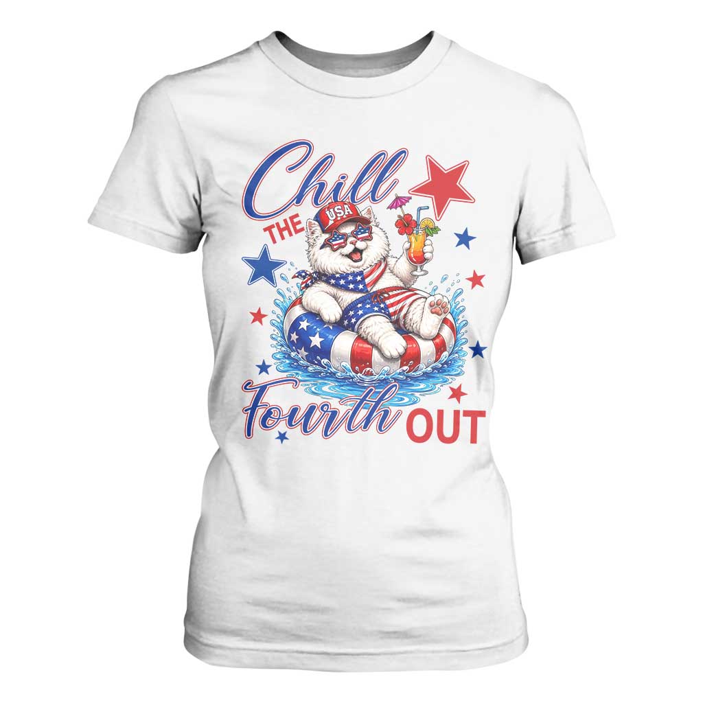 Funny Patriotic Persian Cat T Shirt For Women Chill The Fourth Out