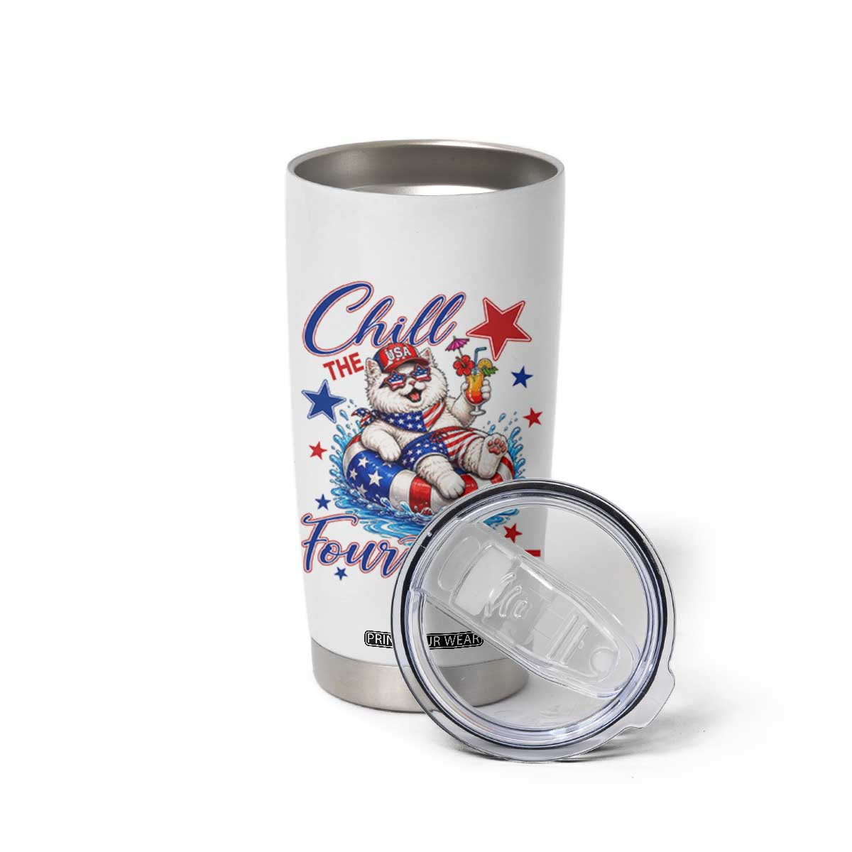 Funny Patriotic Persian Cat Tumbler Cup Chill The Fourth Out TS12 Print Your Wear