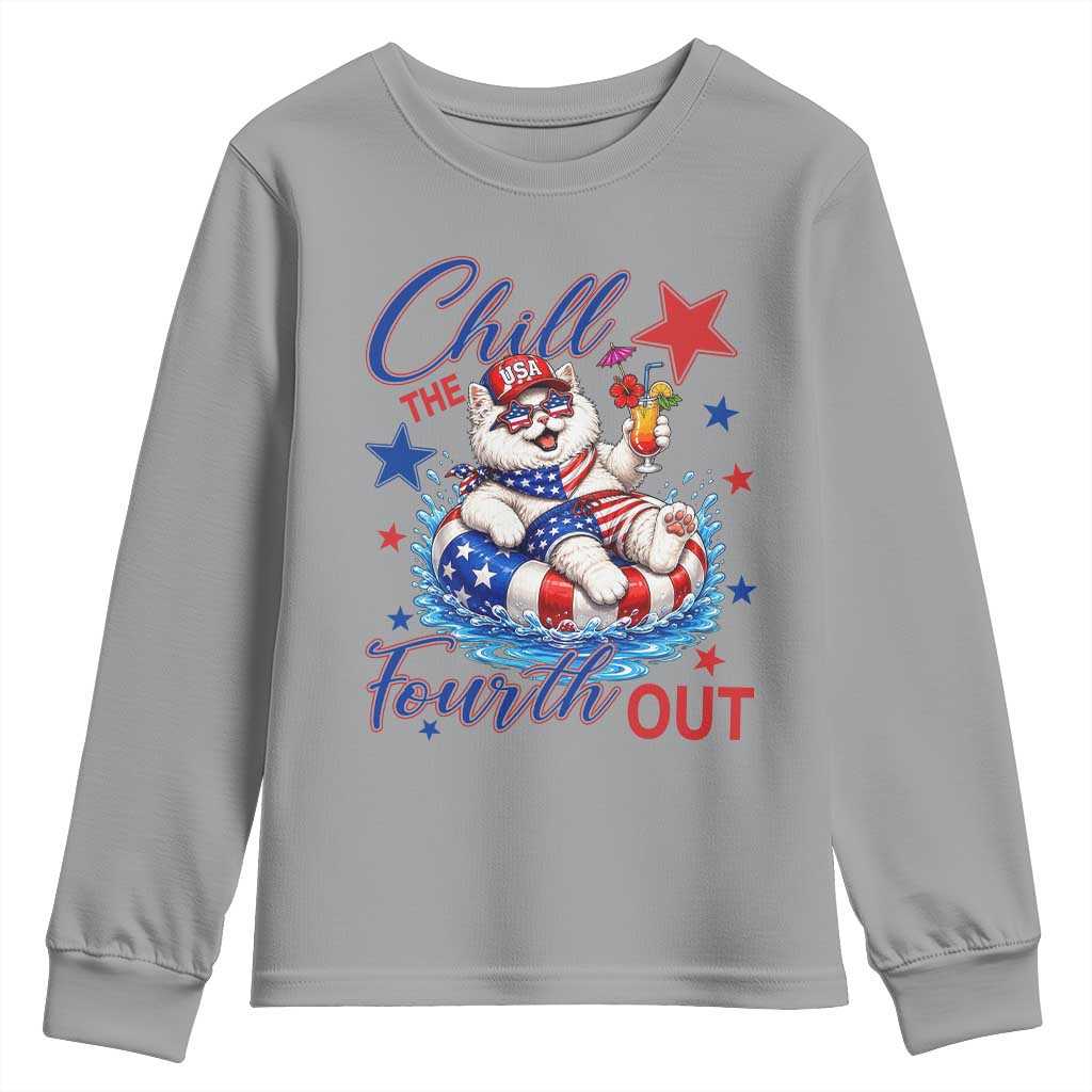 Funny Patriotic Persian Cat Youth Sweatshirt Chill The Fourth Out TS12 Sport Gray Print Your Wear