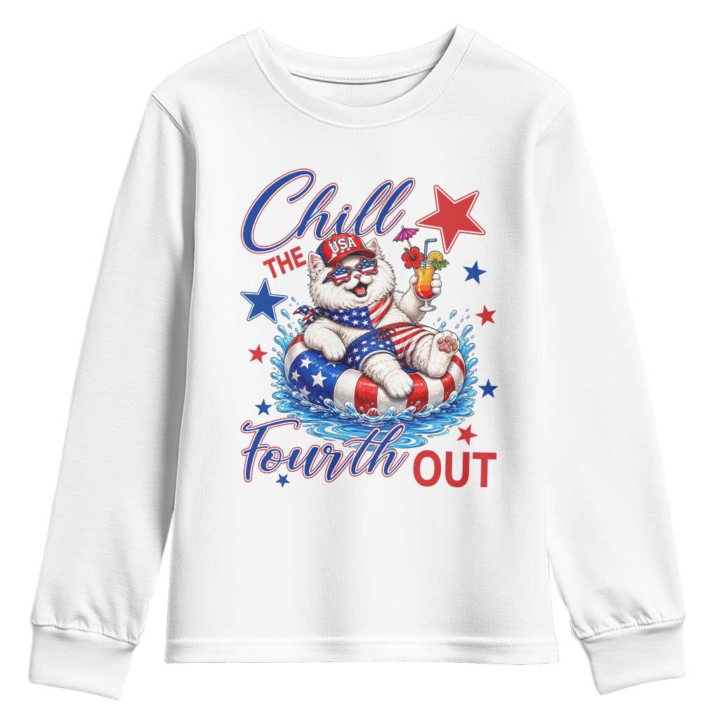 Funny Patriotic Persian Cat Youth Sweatshirt Chill The Fourth Out TS12 White Print Your Wear