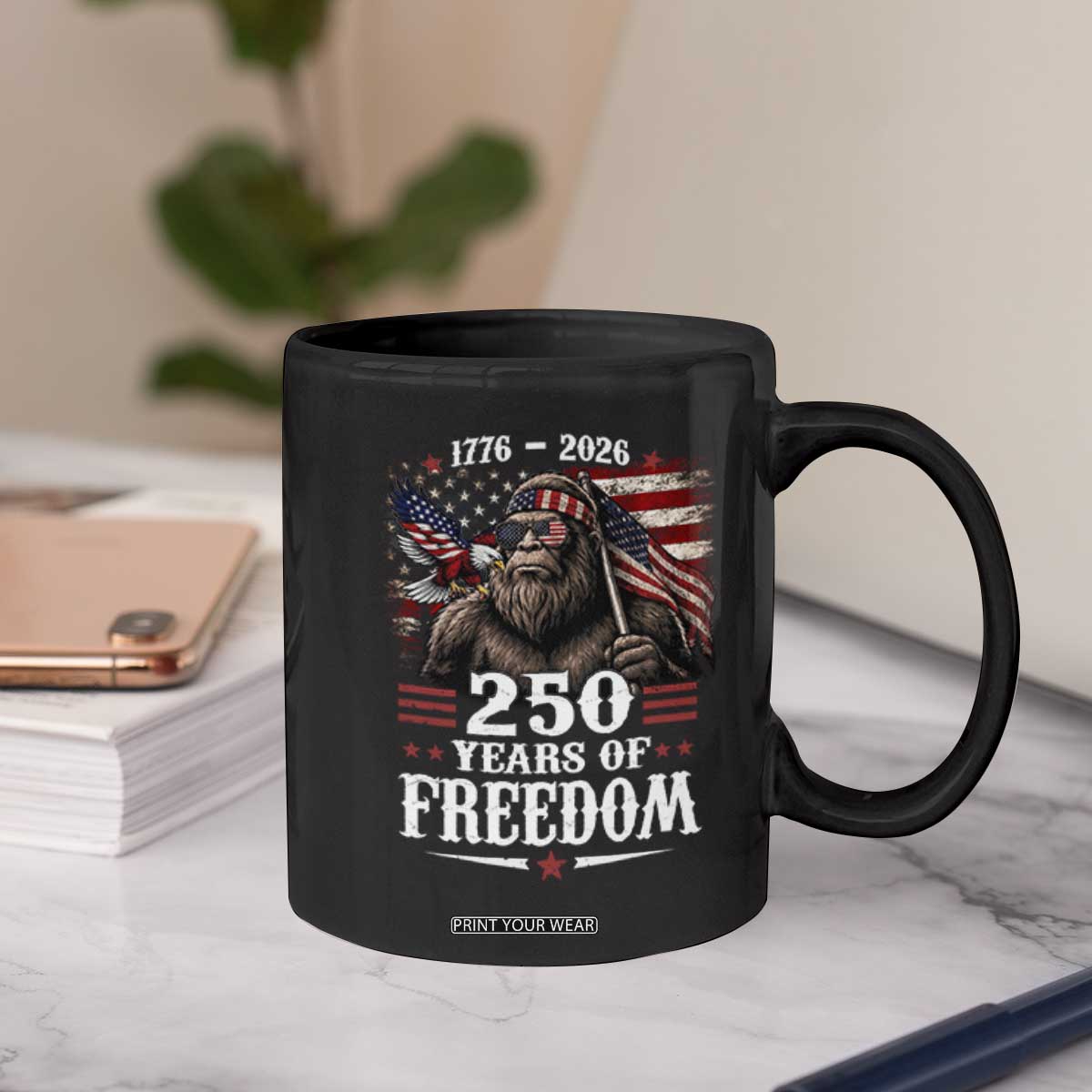 Bigfoot 250 Years Of Freedom Coffee Mug Patriotic Sasquatch Lover TS12 Print Your Wear