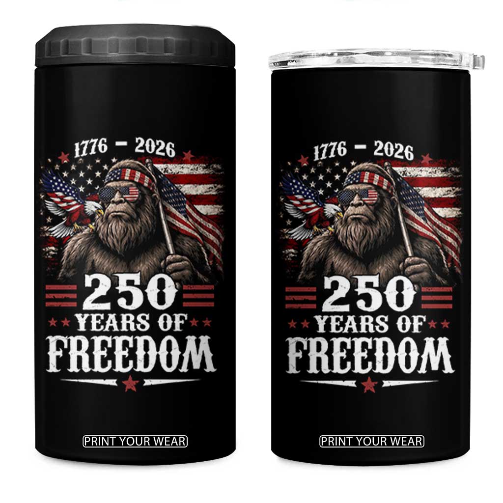 Bigfoot 250 Years Of Freedom 4 in 1 Can Cooler Tumbler Patriotic Sasquatch Lover
