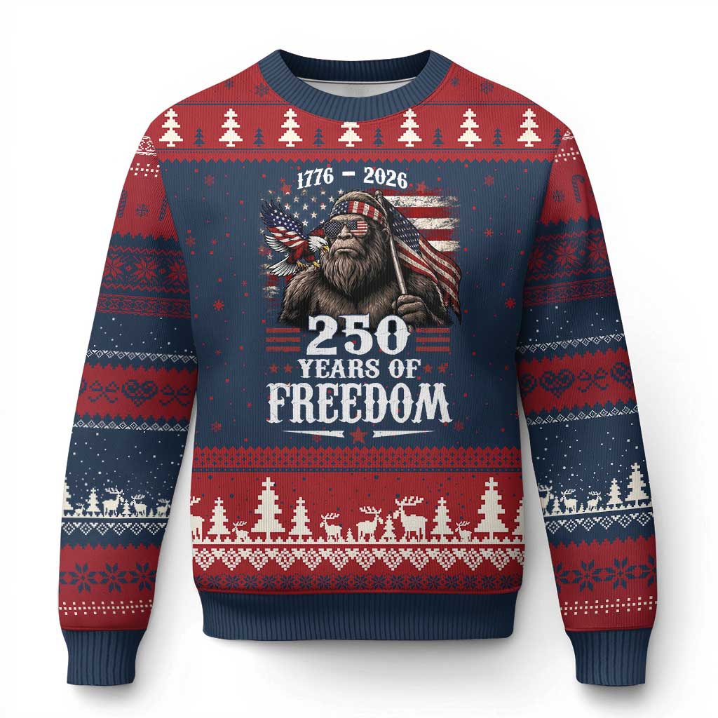Bigfoot 250 Years Of Freedom Ugly Christmas Sweater Patriotic Sasquatch Lover TS12 Navy Red Print Your Wear