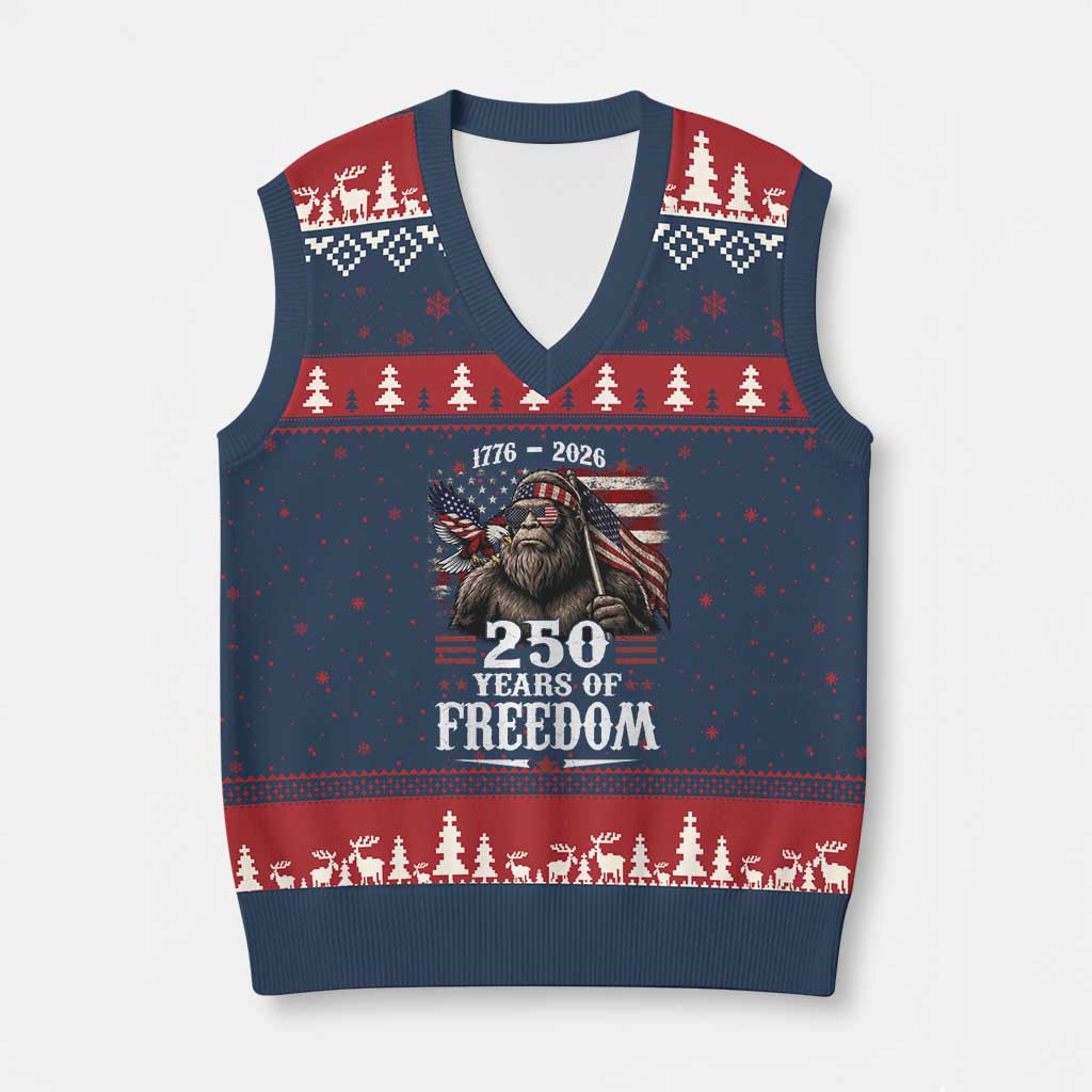 Bigfoot 250 Years Of Freedom V-Neck Knit Sweater Vest Patriotic Sasquatch Lover TS12 Navy Red Print Your Wear