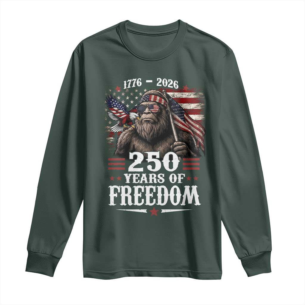 Bigfoot 250 Years Of Freedom Long Sleeve Shirt Patriotic Sasquatch Lover TS12 Dark Forest Green Print Your Wear