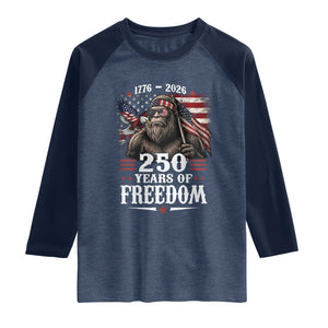 Bigfoot 250 Years Of Freedom Raglan Shirt Patriotic Sasquatch Lover TS12 Heather Denim Navy Print Your Wear