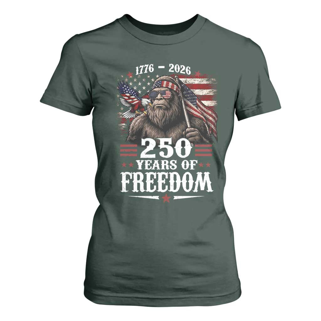 Bigfoot 250 Years Of Freedom T Shirt For Women Patriotic Sasquatch Lover TS12 Dark Forest Green Print Your Wear