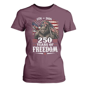 Bigfoot 250 Years Of Freedom T Shirt For Women Patriotic Sasquatch Lover TS12 Maroon Print Your Wear