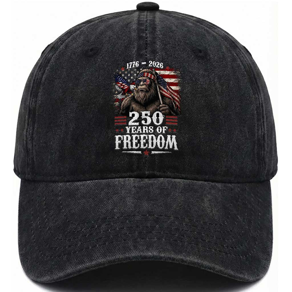 Bigfoot 250 Years Of Freedom Washed Cotton Baseball Cap Patriotic Sasquatch Lover TS12 Print Your Wear
