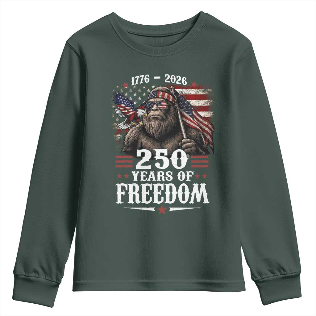 Bigfoot 250 Years Of Freedom Youth Sweatshirt Patriotic Sasquatch Lover TS12 Dark Forest Green Print Your Wear