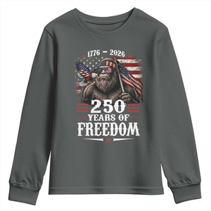 Bigfoot 250 Years Of Freedom Youth Sweatshirt Patriotic Sasquatch Lover TS12 Dark Heather Print Your Wear