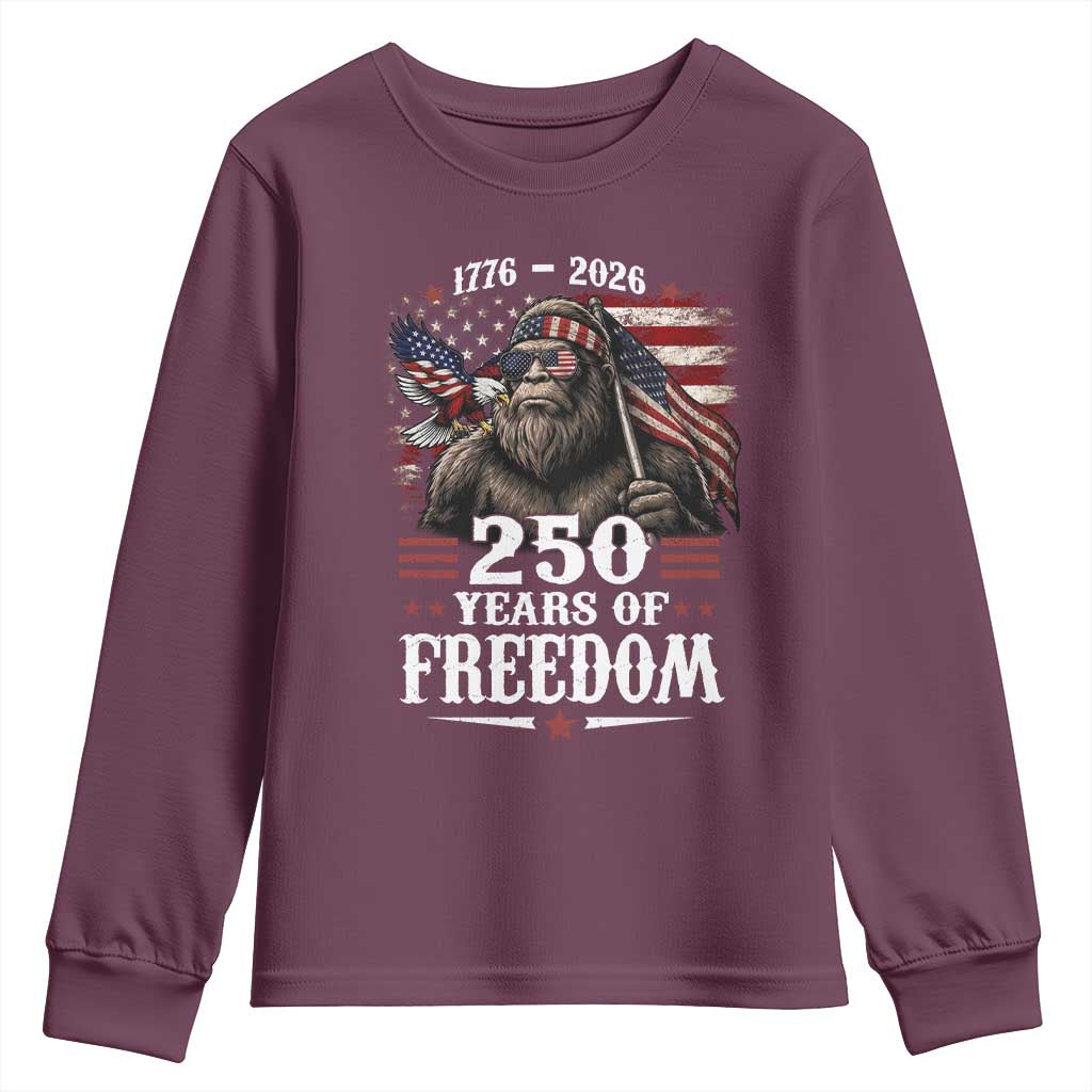 Bigfoot 250 Years Of Freedom Youth Sweatshirt Patriotic Sasquatch Lover TS12 Maroon Print Your Wear