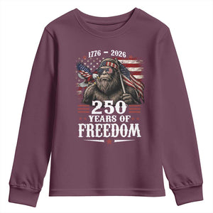 Bigfoot 250 Years Of Freedom Youth Sweatshirt Patriotic Sasquatch Lover TS12 Maroon Print Your Wear