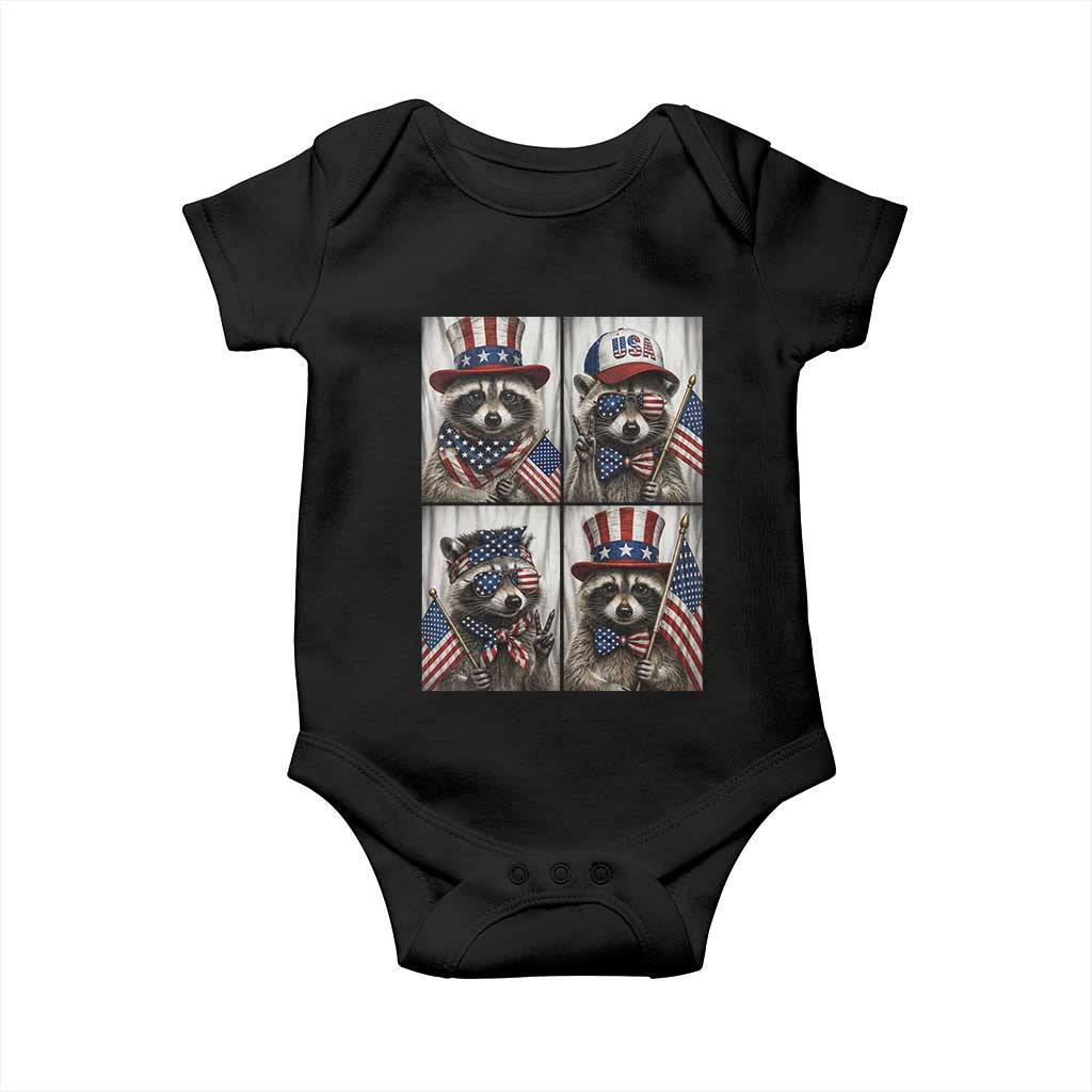 Funny Patriotic Raccoon Selfie Baby Onesie USA Flag Red White And Blue Graphic TS12 Black Print Your Wear